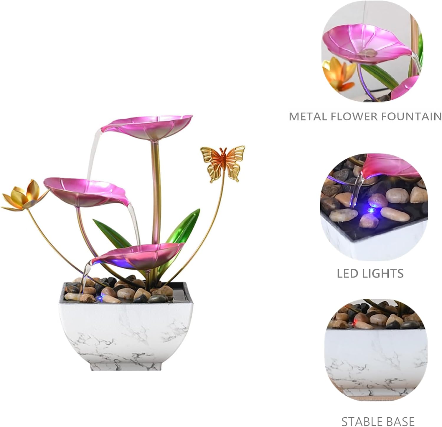 Pink Tabletop Water Fountain, USB Desktop Sleep Waterfall, Women Office Decor, Zen Garden for Desk-VerdiqueGarden