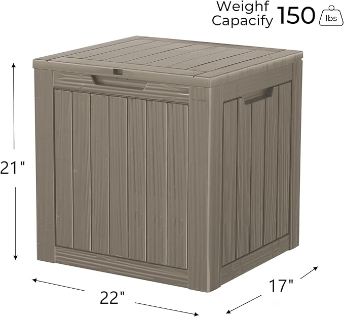 35 Gallon Resin Deck Box, Waterproof Outdoor Storage Bin for Patio, Poolside, and Garden, Lockable & UV-Resistant,Grey-VerdiqueGarden