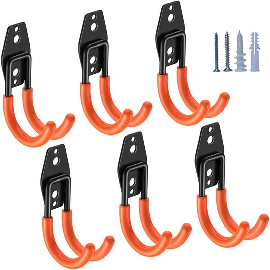 Heavy Duty Garage Hooks 6 Pack, J Shaped Hanger, Wall Mounted Storage System, Power and Garden Tool Organizer, for Hanging Ladders, Bikes Tires, Hose, Bulk Items-VerdiqueGarden