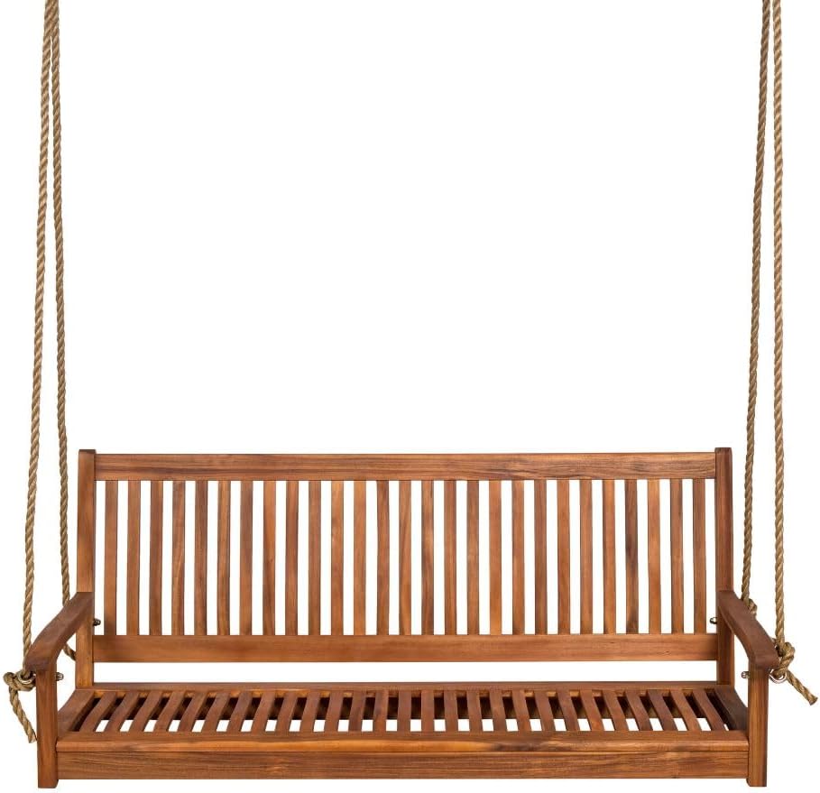 East Green Hayden 5 Foot Wooden Porch Swing in Natural Oil Finish - Outdoor Bench Swing Crafted from Naturally Weather-Resistant Acacia Wood-VerdiqueGarden