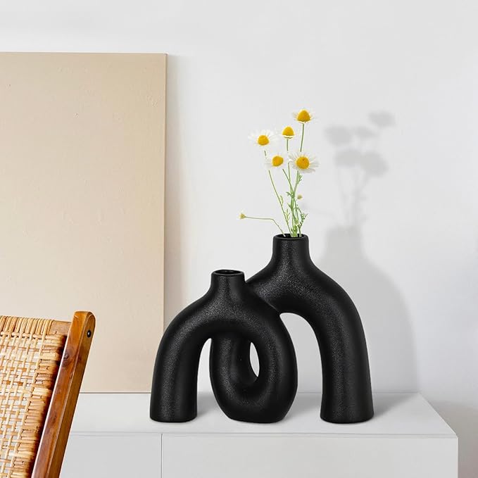 CEMABT Modern Nordic Boho Vase Set - Elegant Black Matte Ceramic Home Decor for Living Room, Bookshelf, Mantel, Entryway Table & Console Décor | Shelf Decorations Gift-VerdiqueGarden