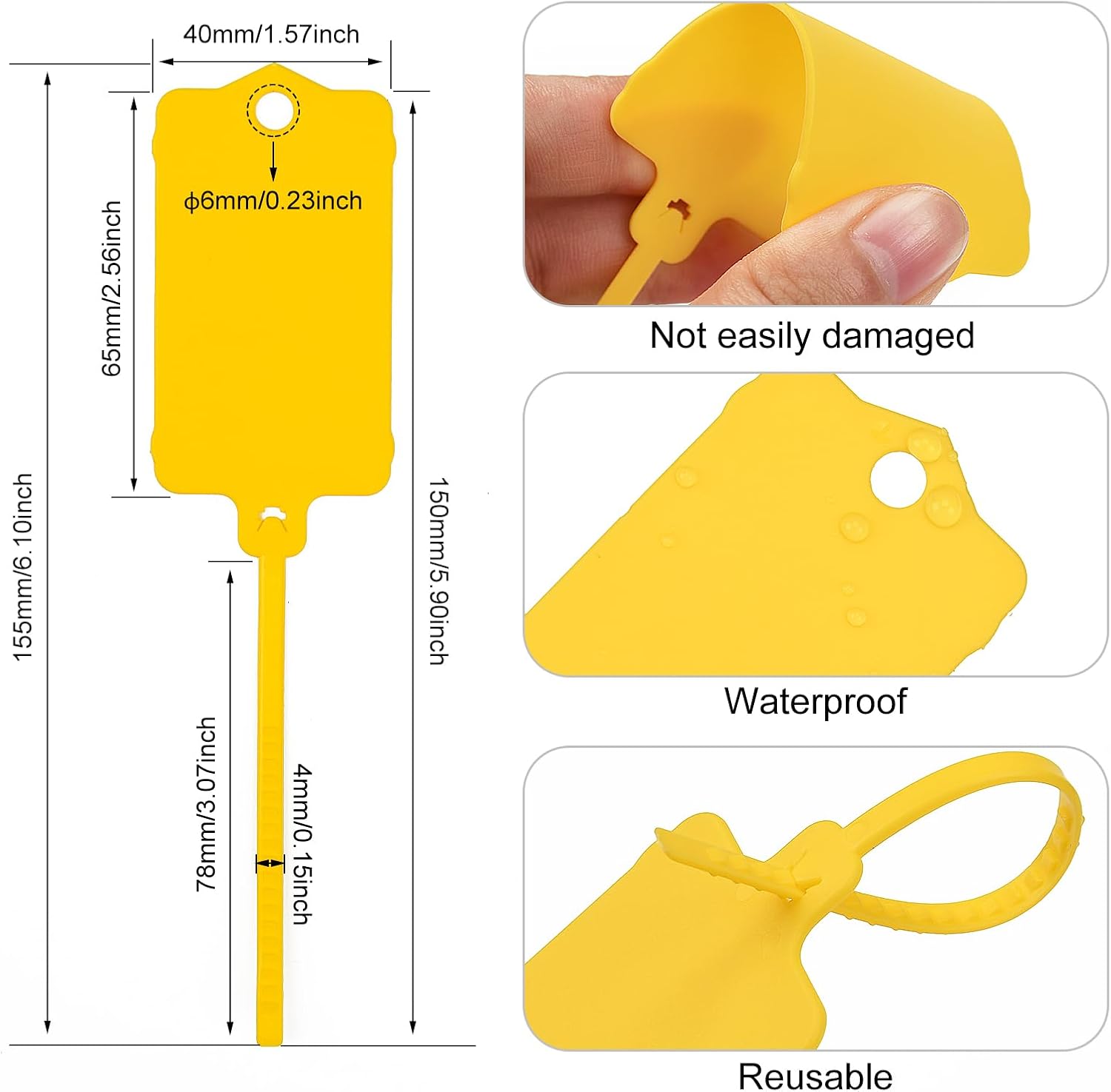 100pcs Blank Plastic Tags for Labeling Reusable Hanging Tags Ties Key Tag Storage Labels Waterproof Plastic Mark Label Writable Hang Sign with One Marker Pen (Yellow)-VerdiqueGarden