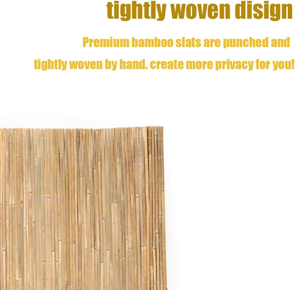 Mininfa Natural Bamboo Slat Screening, Eco-Friendly Privacy Slat Fence, Bamboo Screen Panel Roll for Balcony or as Wind and Sight Protection (2m x 4m)-VerdiqueGarden