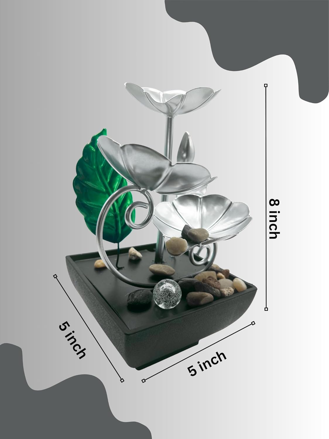 Tabletop Water Fountain with LED Light – Indoor Zen Décor with 3-Tier Design, Natural River Stones for Office, Home 8inch Tall-VerdiqueGarden