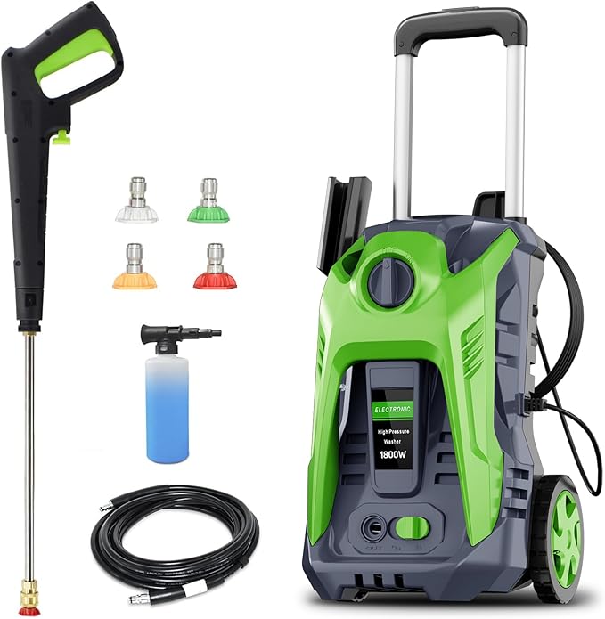 Pressure Washer with 25 FT Hose, 16.4 FT Power Cord, Soap Tank Car Wash Machine Green-VerdiqueGarden