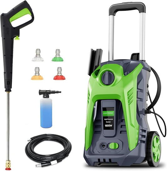 Pressure Washer with 25 FT Hose, 16.4 FT Power Cord, Soap Tank Car Wash Machine Green-VerdiqueGarden