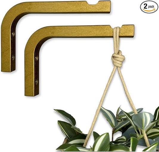 2-Piece Set of Plant Hooks for Wall 6 Inch - Mounted Wooden Plant Hook - Indoor and Outdoor Bracket Plant Hanger for Planters, Lanterns, Bird Feeders, Patio Decorations (Bronze)-VerdiqueGarden