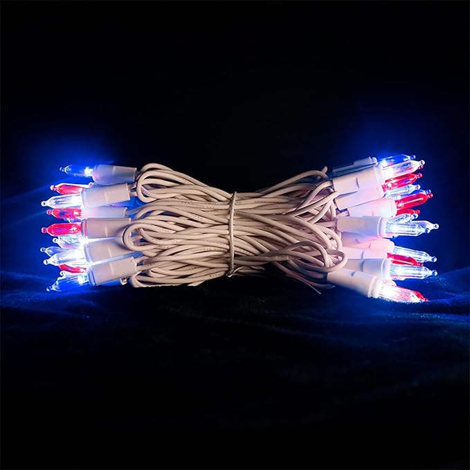 Red White and Blue LED Christmas Lights - 35 Count 4th of July String Lights for Small Tree, Crafts, Independence Day Patriotic Decorations, 11 Feet White Wire, UL Certified, Connectable-VerdiqueGarden