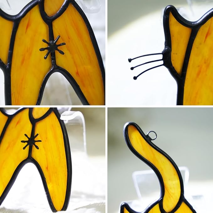 Orange Cat Stained Glass Suncatcher for Window,Funny Cute Cat Decor Stained Glass Window Hanging,Cat Gifts for Cat Lovers,Cat Themed Gifts for Women Friends Girl Kids-VerdiqueGarden