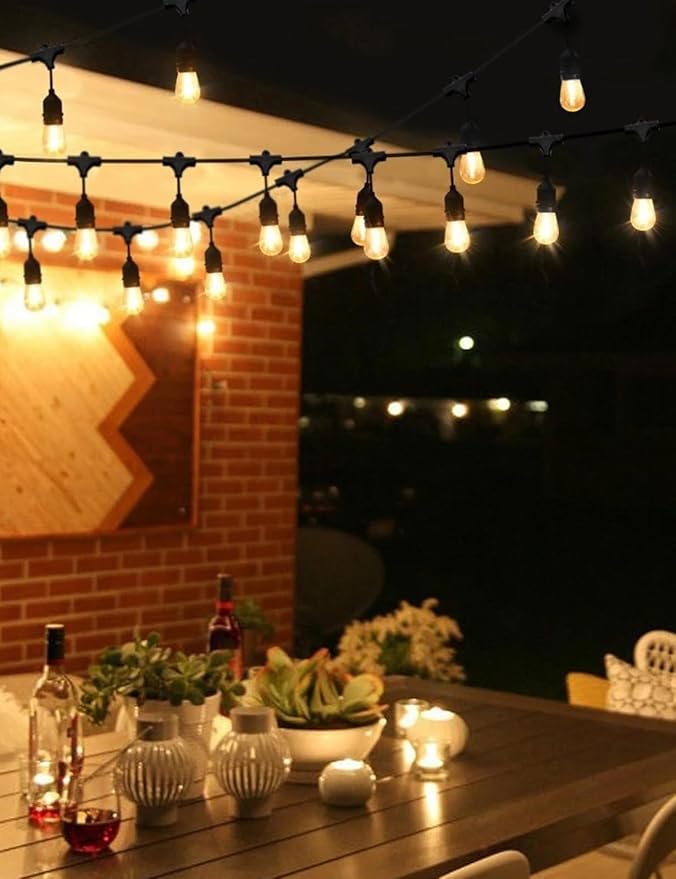 Svater Outdoor String Lights 200 FT, E26 Socket, 64pc S14 Shatterpoof Bulbs, 1 Watt Dimmable 2700K Warm White, IP65 Waterproof Commercial Grade Patio Light (4 Pack X 50FT)-VerdiqueGarden