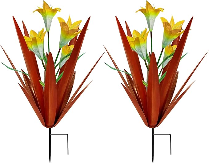Homight Metal Agave Plant Outdoor Decoration Outdoor Garden Decoration Lily Mexican Yard Art Plant Garden Agave Lily Decorative Garden Gift… (2 Big Yellow Lilies)-VerdiqueGarden