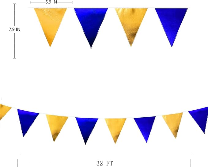 Royal Blue Gold Party Decoration Navy Blue Gold Triangle Pennant Banner Flag Metallic Fabric Bunting Garland for Graduation Birthday Wedding Retirement Bridal Shower Nautical Ahoy Achor Party Supplies-VerdiqueGarden