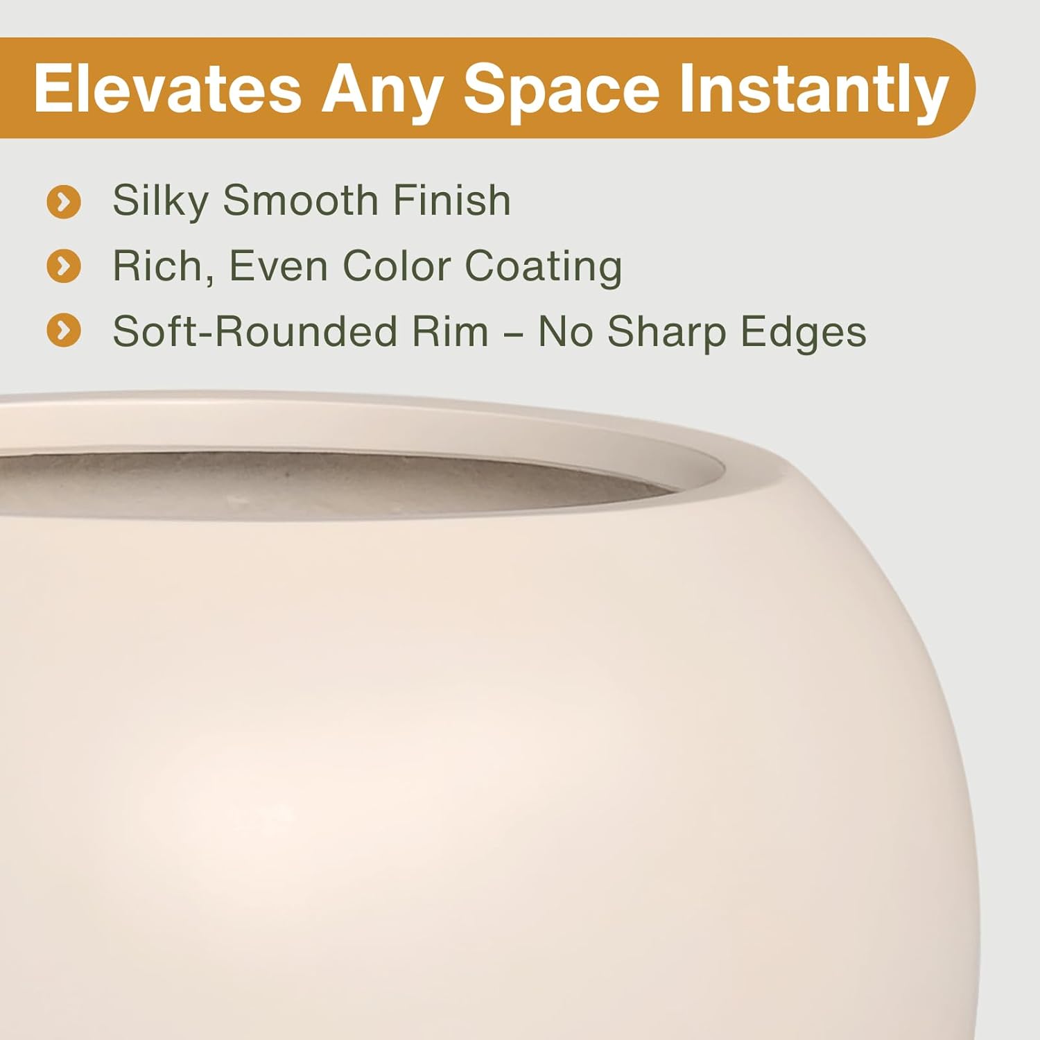 9.7" H x 12" D Globo Fiberstone Round Planter with Drainage Hole, Weather Resistant, Planters for Indoor Plants & Outdoor, 2 Extra Coco Mats (Kilim Beige, 7.8" Pot Opening)-VerdiqueGarden