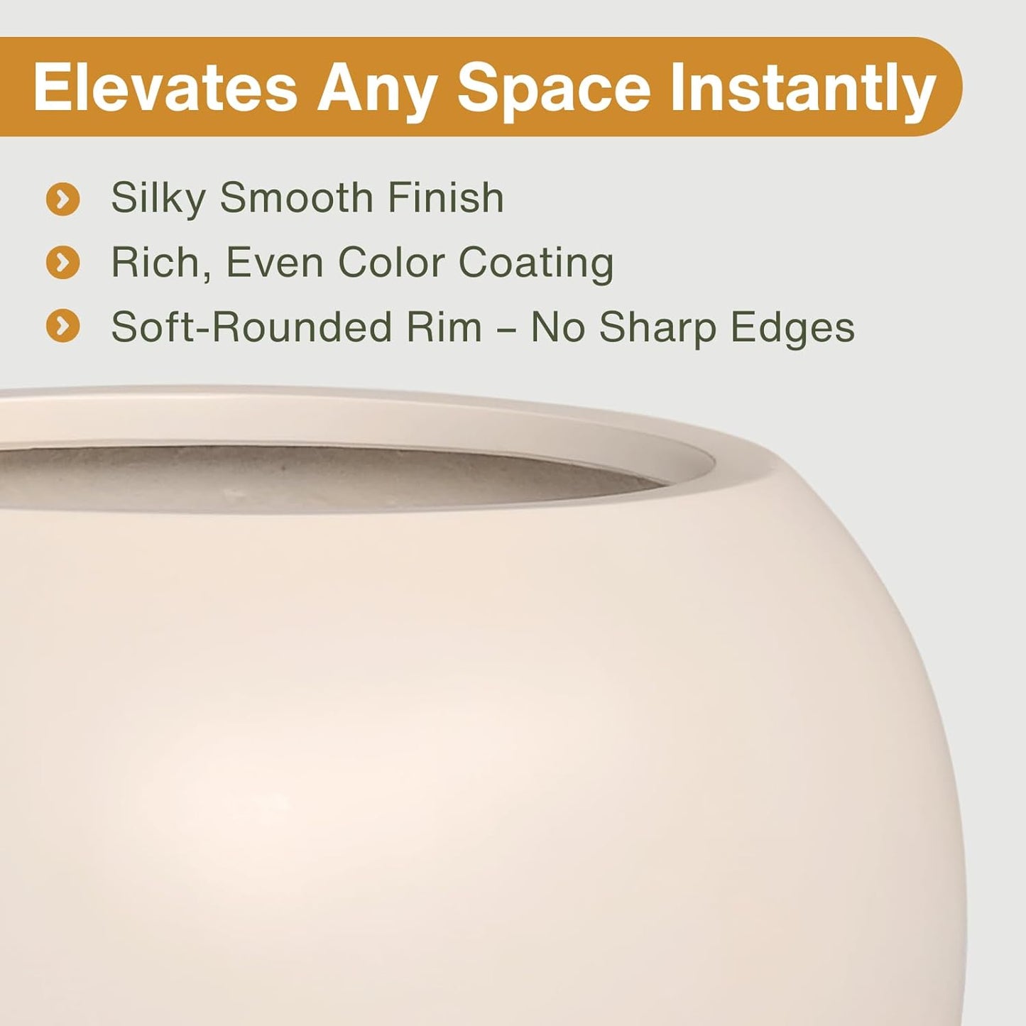 Globo Large Fiberstone Plant Pot, Large Planters for Indoor Plants, Outdoor Planters for Porch (Kilim Beige, 20" D x 16" H)-VerdiqueGarden