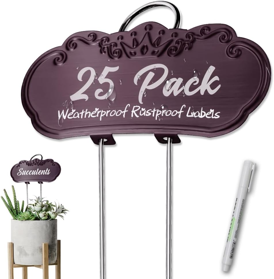Metal Plant Labels, Tall Outdoor Garden Markers for Flowers, Fruits and Vegetables, 304 Stainless Steel Weatherproof Signs (25 Pack, 4" x 1.9", Purplish Red)-VerdiqueGarden