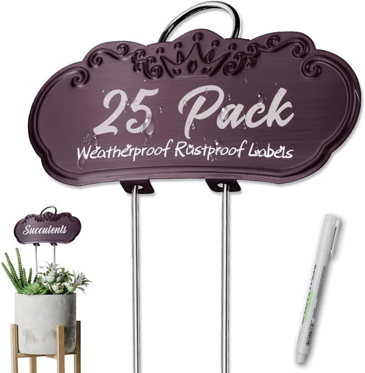 Metal Plant Labels, Tall Outdoor Garden Markers for Flowers, Fruits and Vegetables, 304 Stainless Steel Weatherproof Signs (25 Pack, 4" x 1.9", Purplish Red)-VerdiqueGarden