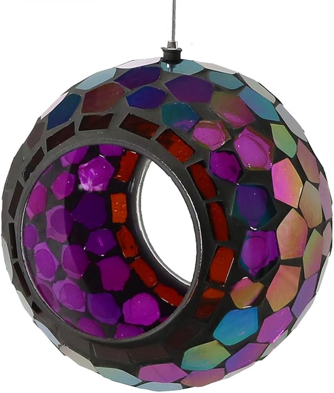 Sunnydaze 6-Inch Glass Mosaic Hanging Bird Feeder for Outdoors - Fly-Through Wild Bird Feeder - Iridescent Purple Mosaic-VerdiqueGarden