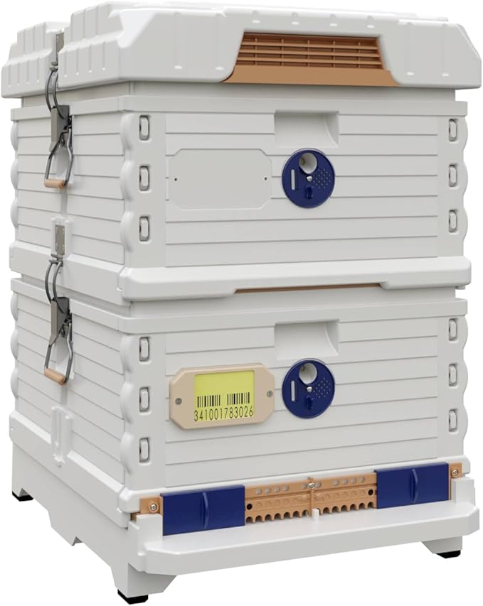 Ergo Insulated 10 Frame Bee Hive Set [NO Frames Included] (Double Deep, White Body Blue Entrance)-VerdiqueGarden