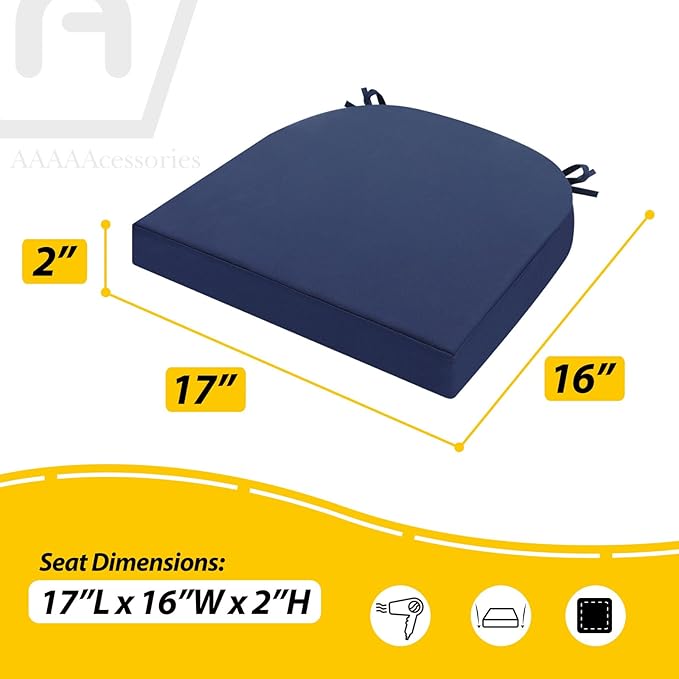 AAAAAcessories Outdoor Seat Cushions for Chairs, Waterproof, Fade-Resistant Patio Furniture Replacement Cushions, 17" x 16" x 2", Set of 4, Navy Blue-VerdiqueGarden