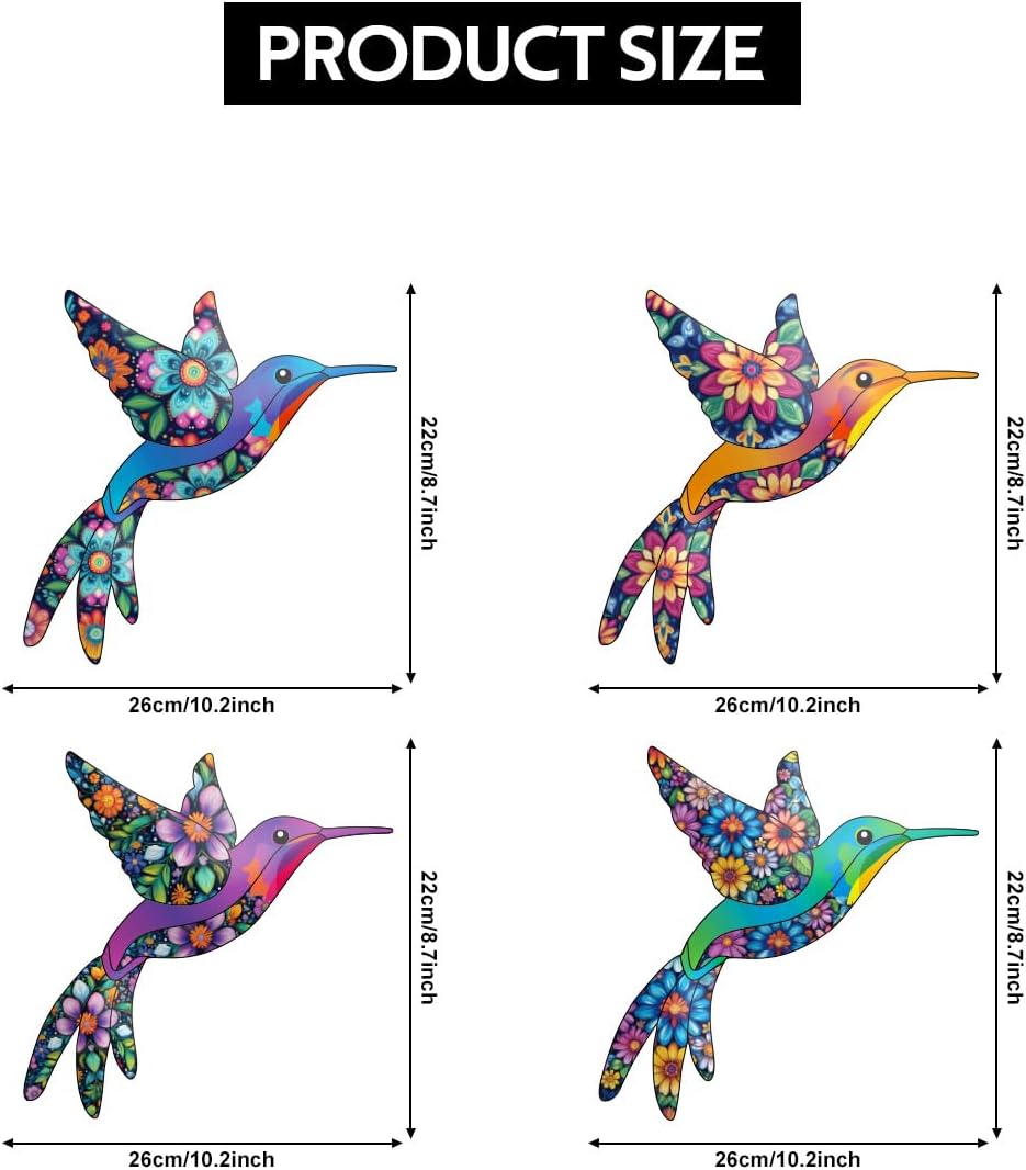 Metal Hummingbird Wall Decor,Outdoor Fence Birds Art Decoration,Hanging Decorations for Garden,Yard,Patio Balcony,Great Gifts for Family Friends(4 Pack)-VerdiqueGarden