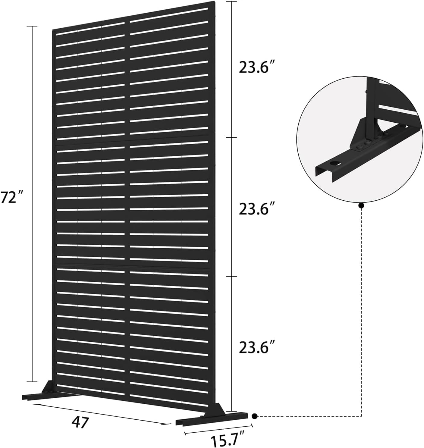 Metal Privacy Screen Outdoor 72" H×47" W,Freestanding Decorative Privacy Screen for Balcony Yard&Garden,Privacy Fence-Black&Louvered-VerdiqueGarden