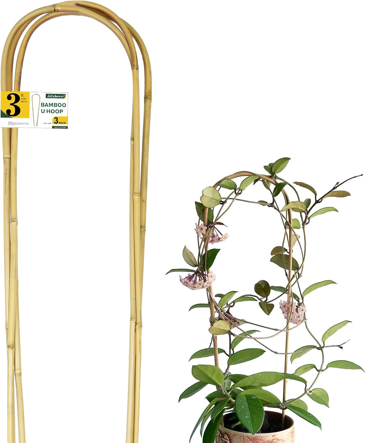 Natural U-Hoops Bamboo Plants Trellis 3Ft, Garden Trellis U-Shape for Climbing Plants, Garden Arch Trellis Support for Potted Plants, Vines, Ivy Climbing Plants, Flowers-3 Pack-VerdiqueGarden