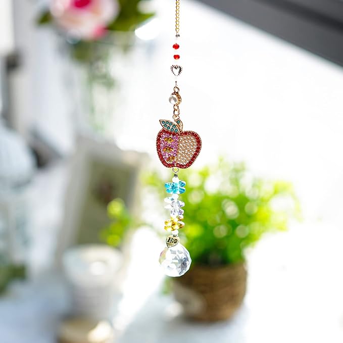 H&D HYALINE & DORA Set of 2 Crystal Sun Catchers Christmas Apple Pendant with Rhinestones, Hanging Colorful Crystal Ball Prism Sun Catcher for Home Wedding Party Christmas Garden Decor-VerdiqueGarden