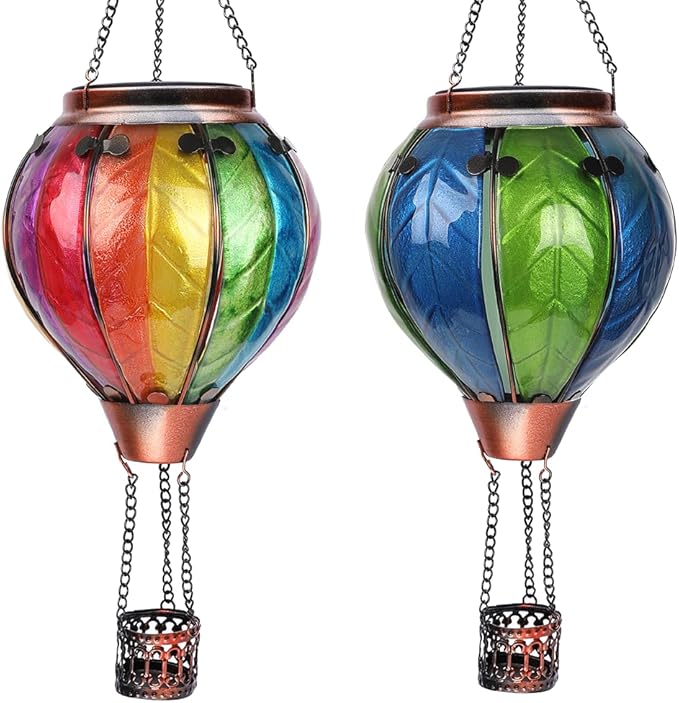 Hot Air Balloon Solar Lantern with Flickering Flame Hanging Solar Lanterns Outdoor Lights Waterproof Lanterns Decorative Garden Patio Yard Party Decor Colorful +-VerdiqueGarden