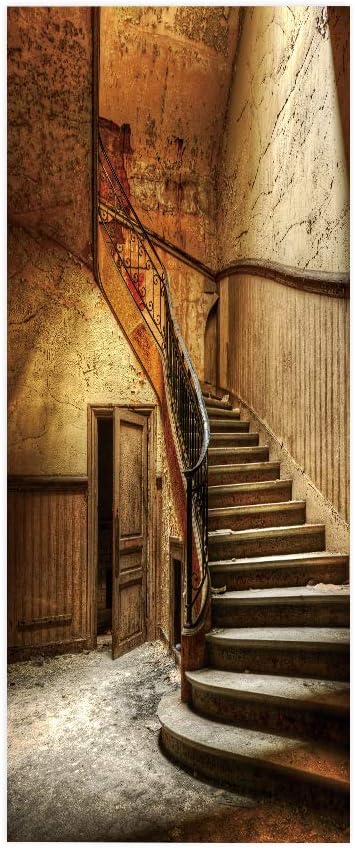 3D Door Wallpaper Self-Adhesive Door Sticker - Old Stairs - Door Film Poster Premium PVC Waterproof Wall Sticker for Bedroom Living Room Door Decoration Wallpaper 95 x 215 cm-VerdiqueGarden