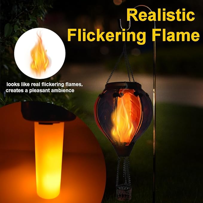 Hot Air Balloon Solar Lantern with Flickering Flame Hanging Solar Lanterns Outdoor Lights Waterproof Lanterns Decorative Garden Patio Yard Party Decor Colorful + Wavy-Colorful-VerdiqueGarden
