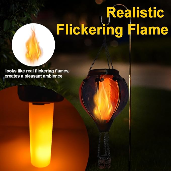 Hot Air Balloon Solar Lantern with Flickering Flame Hanging Solar Lanterns Outdoor Lights Waterproof Lanterns Decorative Garden Patio Yard Party Decor Colorful +-VerdiqueGarden