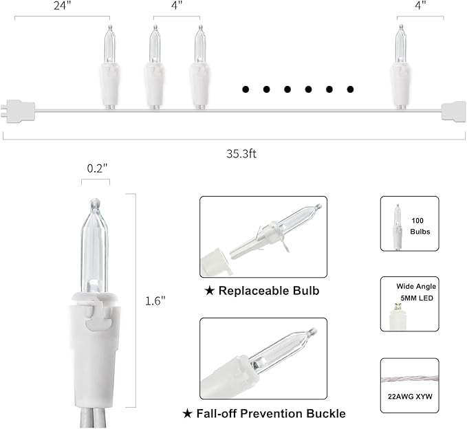 MULTI-SPARKING White LED Christmas Lights - 100 Count Cool White Christmas String Lights for Tree, Party, Wedding, Holiday, Indoor and Outdoor Decor, 33 Feet White Wire, UL Certified, Connectable-VerdiqueGarden