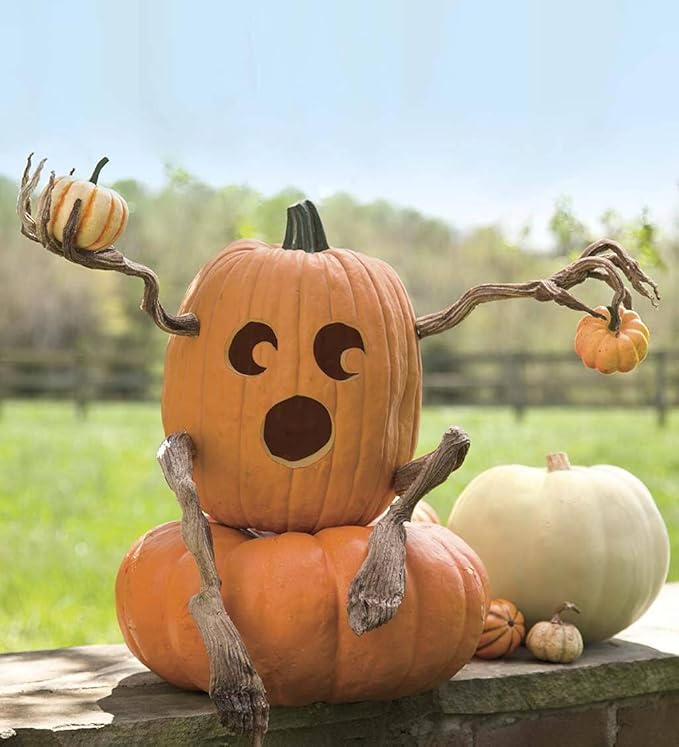 Plow & Hearth Set of 4 Bendable Pumpkin Arms and Legs | Create Whimsical Halloween Decor | Spooky Vine Design | Includes 2 arms and 2 Legs, Iron, Orange-VerdiqueGarden