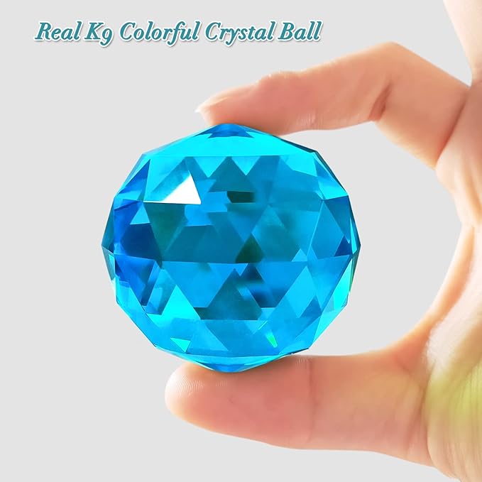 Fonmy Gazing Ball Spiral Tail -Decorative Wind Spinner Sun Catcher Rainbow Maker 11 inch Tail and 2 inch Peacock Blue Crystal Orb. Indoor Outdoor Garden Decoration -13 inch Height-VerdiqueGarden