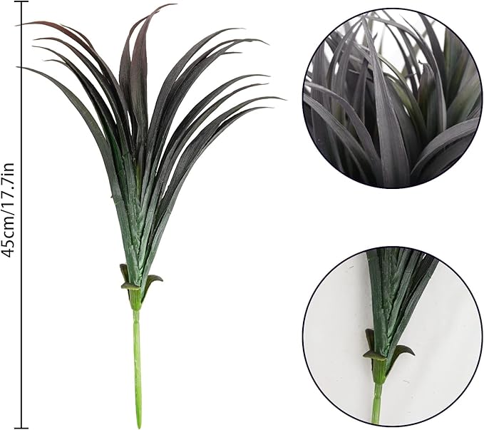 32 Pcs Artificial Grass Fake Plants 17.3in Outdoor Plants UV Resistant Faux Greenery Stems Fake Grass for Home Window Garden Office Patio Pathway Front Porch Halloween Décor Green & Black-VerdiqueGarden