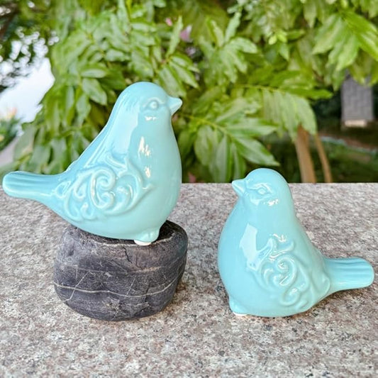 2PCS Ceramic Bird Figurines Decorative Bird Ornaments Statue for Home Garden Decor (Blue)-VerdiqueGarden