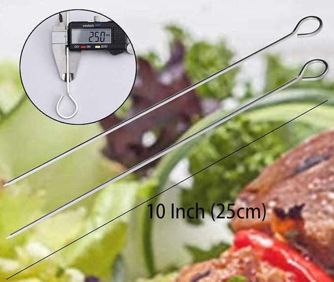 10 inch Barbecue Skewers, HONSHEN Metal BBQ Sticks,12Pack Stainless Steel Square Skewer,Kebob,kabob Sets for Grill Outings Cooking (BBQ Skewers Square 10inch-12p)-VerdiqueGarden