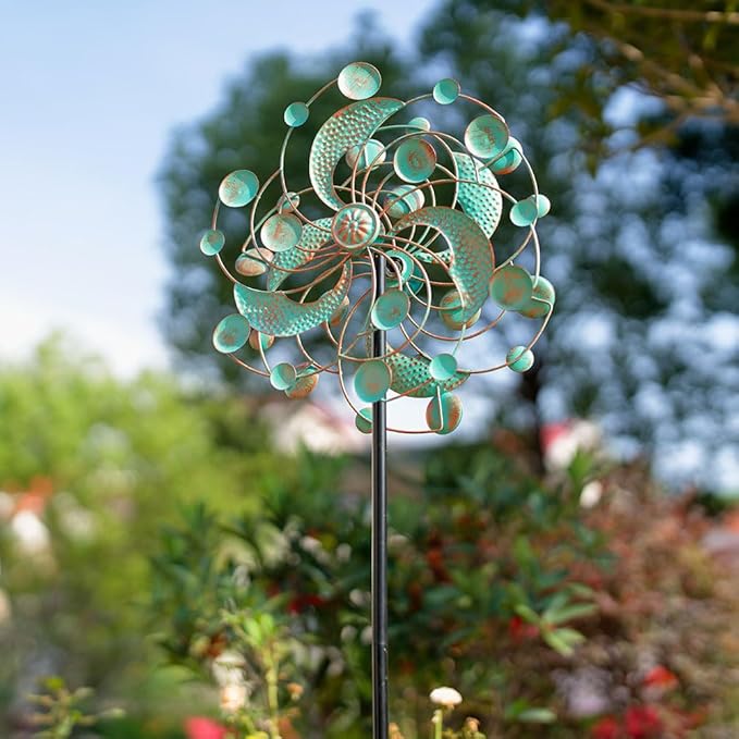DREAMYSOUL Wind Spinner, Kinetic Wind Spinners Outdoor Metal, Garden Spinner for Yard Outside Patio Lawn Decor (Green & Cooper)-VerdiqueGarden
