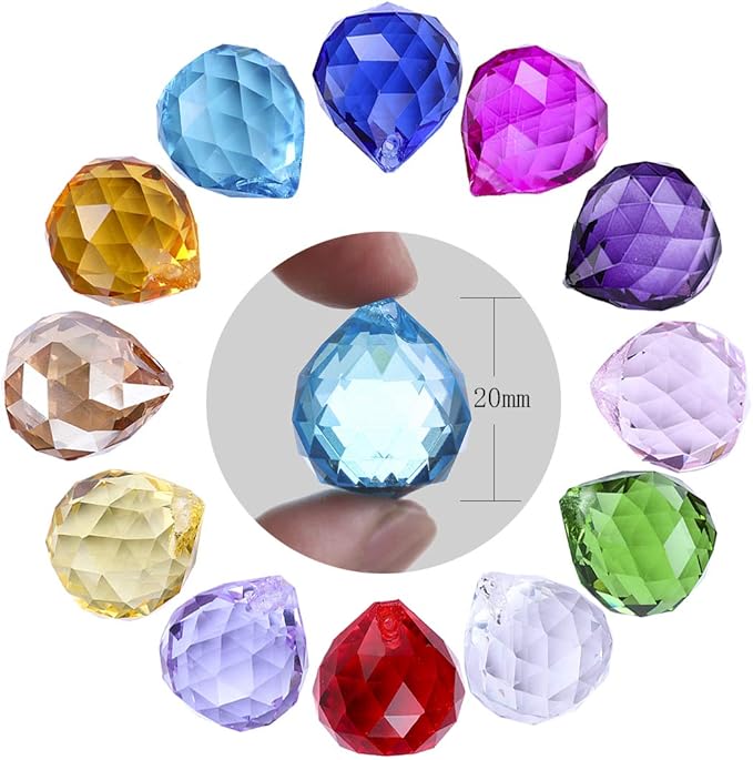 H&D 20mm Multi-Color Crystal Ball Prism Feng Shui Faceted Decorating,Pack of 12-VerdiqueGarden