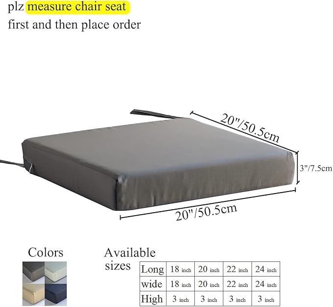 20x20 inch Patio Chair Cushions Non Slip Bottom Chair Pad with Ties Waterproof Square Outdoor Seat Cushion Replacement for Garden Swing Furniture Set of 2, White-VerdiqueGarden