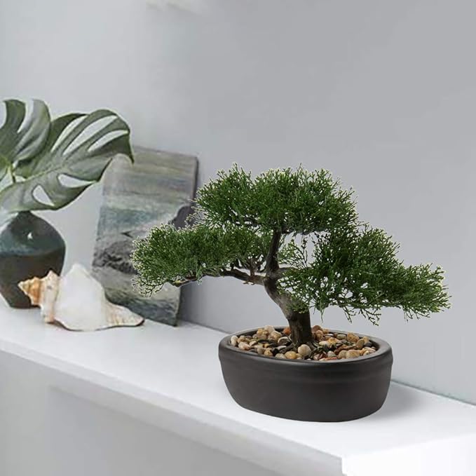 Artificial Bonsai Tree Juniper Faux Plants Indoor Small Fake Plants Decor with Ceramic Pots for Home Table Office Desk Bathroom Shelf Bedroom Living Room Farmhouse Decorations-VerdiqueGarden