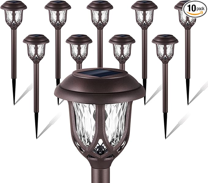 10 Pack Solar Lights Outdoor Decorative Garden Yard Lights for Pathway Walkway Sidewalk Driveway. (Brown, Warm White)-VerdiqueGarden
