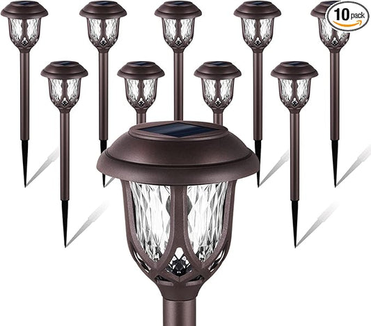 10 Pack Solar Lights Outdoor Decorative Garden Yard Lights for Pathway Walkway Sidewalk Driveway. (Brown, Warm White)-VerdiqueGarden