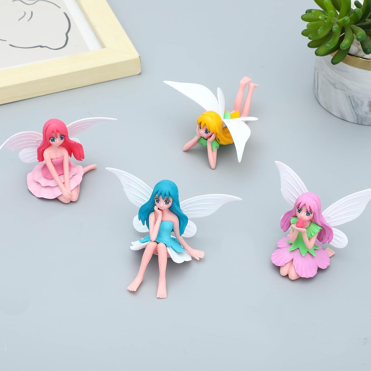ONEST 8 Pieces Miniature Fairy Garden Accessories Small Fairy Figurines Hand Painted Fairies Figures Girl Fly Wing Figurines for Car Decor Fairies Garden Flower Pot Birthday Cake Topper-VerdiqueGarden