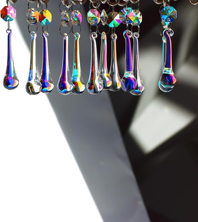 12pcs Raindrop Crystal Chandelier Prisms Parts, Hanging Crystals Beads for Chandeliers, Home Decoration-VerdiqueGarden