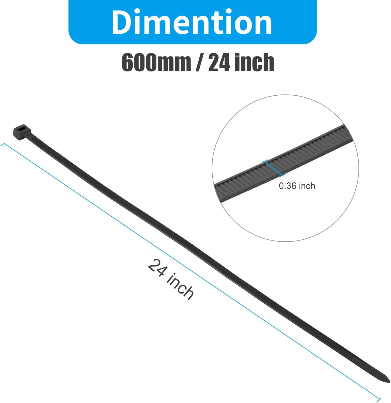 XINGO 24 inch White Long Zip Ties Heavy Duty 100 PCS, 200LBS Ultra Strong Plastic Wire Ties, Large Cable Ties Extra Long Tie Wraps, Indoor and Outdoor UV Resistant-VerdiqueGarden