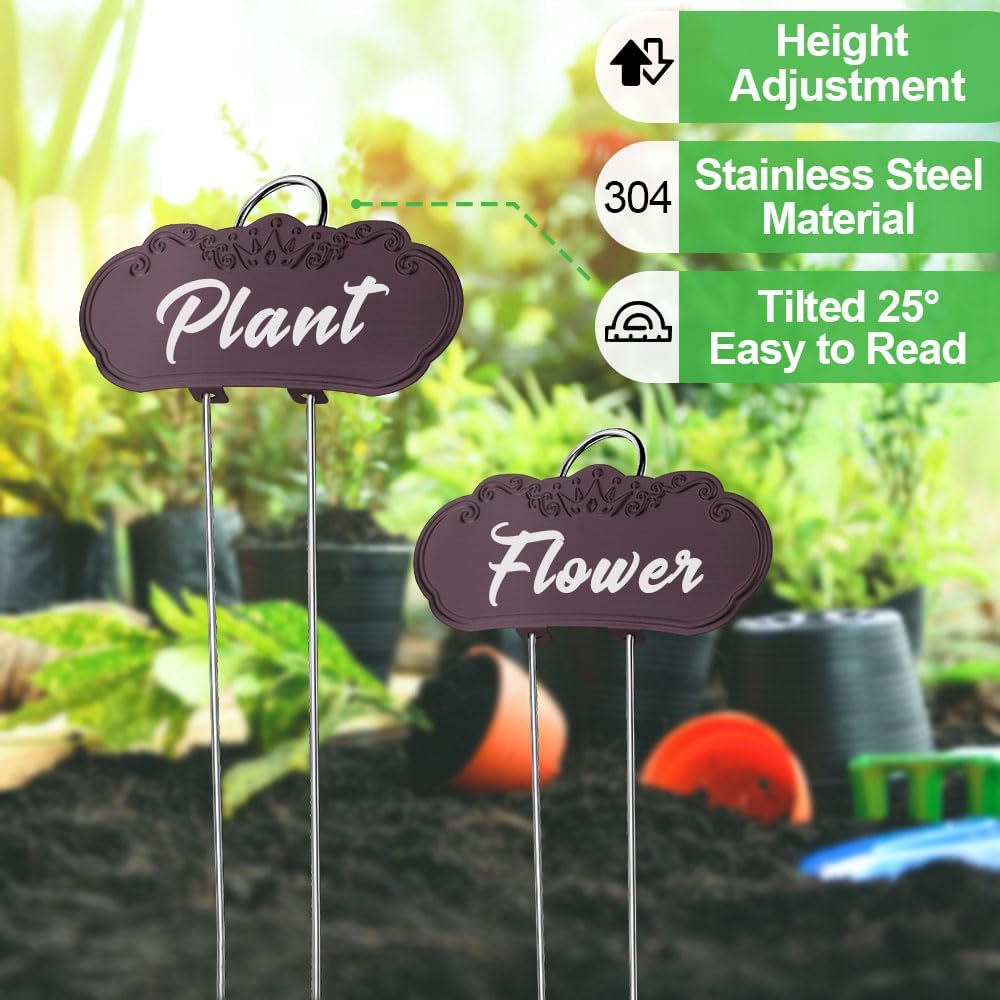 Metal Plant Labels, Tall Outdoor Garden Markers for Flowers, Fruits and Vegetables, 304 Stainless Steel Weatherproof Signs (25 Pack, 4" x 1.9", Purplish Red)-VerdiqueGarden