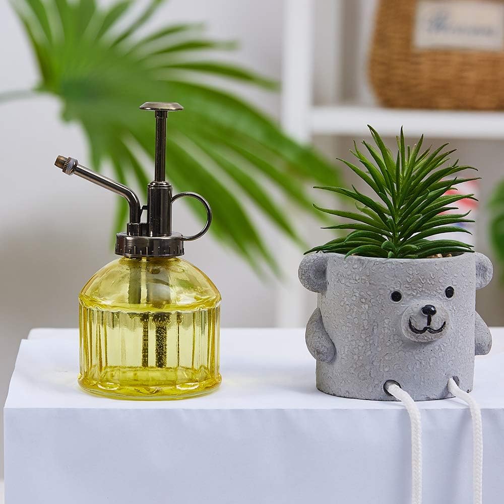 Glass Plant Mister Spray Bottle, 6.5" Tall Vintage Plant Spritzer Sprayer Mister, Succulent Watering Bottle with Top Pump, Small Glass Watering Can for Indoor Outdoor Houseplant - Yellow-VerdiqueGarden