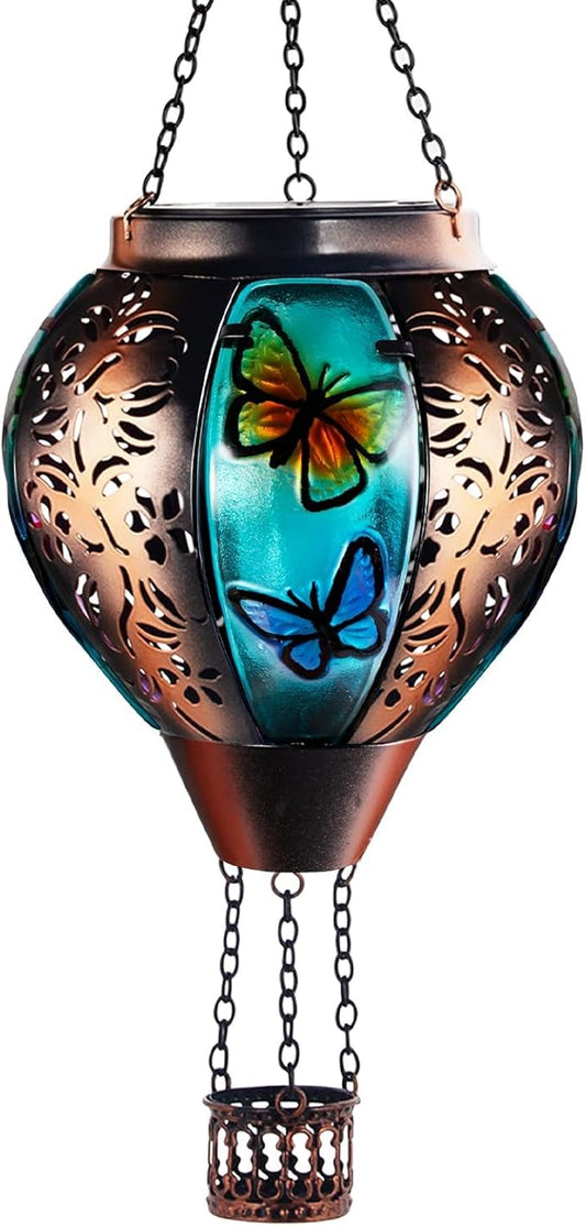 Hot Air Balloon Solar Lantern Outdoor - Flame Hanging Solar Light Waterproof Lanterns for Patio Garden Yard Farmhouse Decor, Great Gift(Butterfly)-VerdiqueGarden