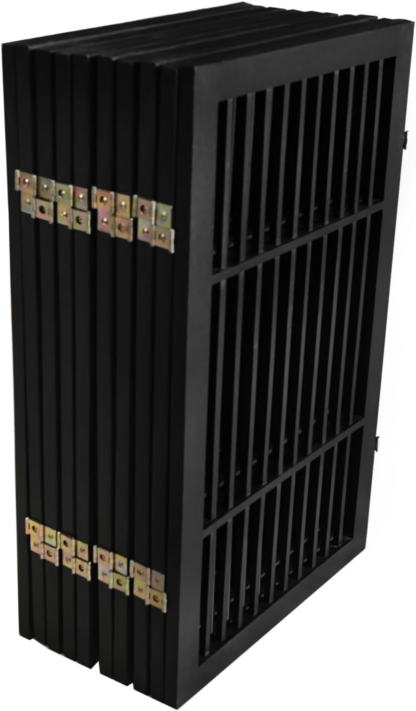 Pet Dog Gate Strong and Durable Freestanding Folding Acacia Hardwood Portable Wooden Fence Indoors or Outdoors by Urnporium (Black Pet Gate, 10 Panel 30" Tall)-VerdiqueGarden